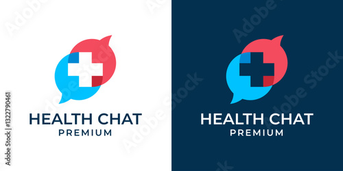 Medical consultation Logo Design. Cross medical logo with chat bubble design graphic symbol icon vector. Vector logo design of chat, talk, consult, medic, health, doctor.