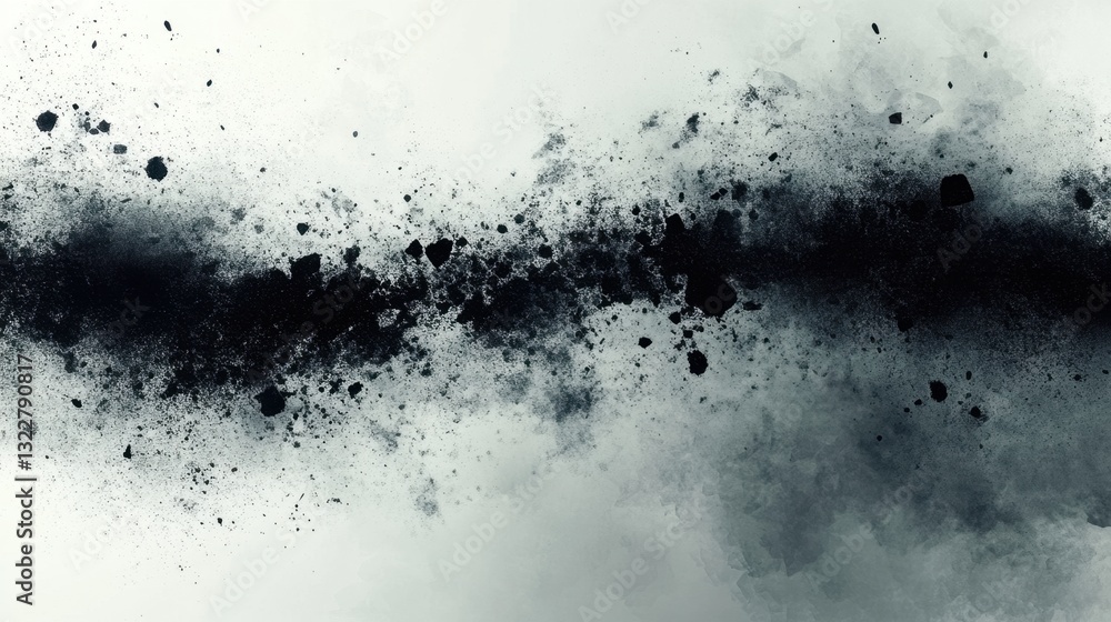 Abstract Black Dust Explosion on Light Background with Textures and Depth Abstract Black Dust Explosion on Light Background with Textures and Depth