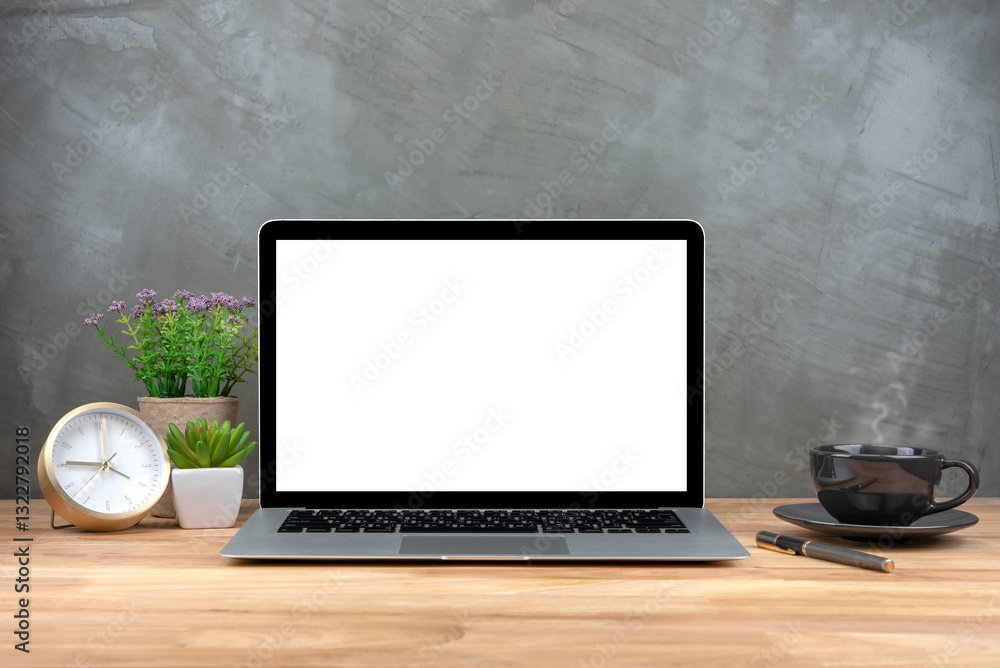 Fototapeta premium Laptop with blank screen on table