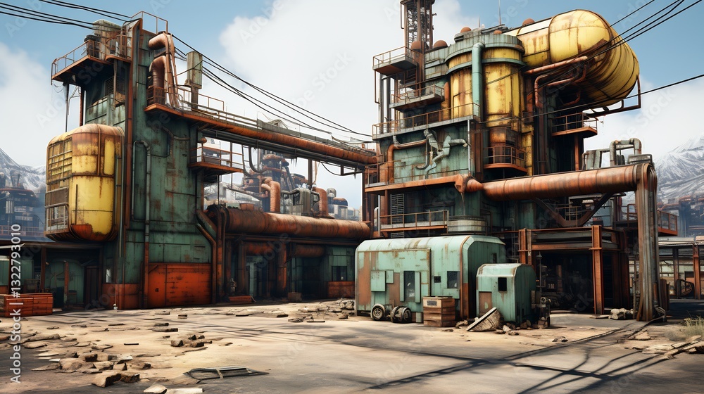 Post-apocalyptic Industrial Complex for Mountainous Landscape. Post-apocalyptic Industrial Complex for Mountainous Landscape.