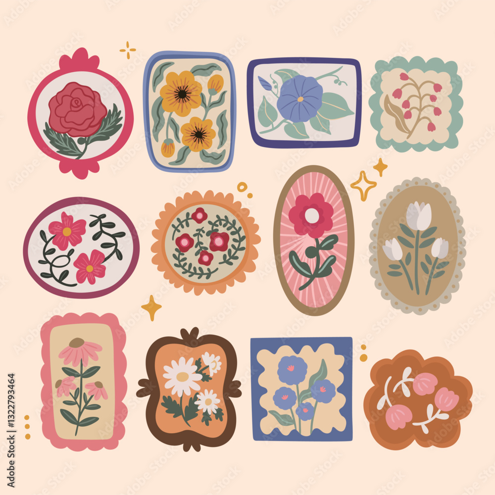 Fototapeta premium Artistic Floral Collection: Hand-Drawn Stamps for Modern Design Projects