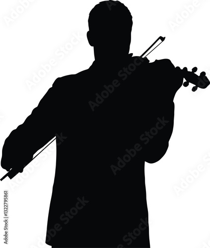 High-quality black silhouette vector of a violinist holding their violin and bow in a playing position.