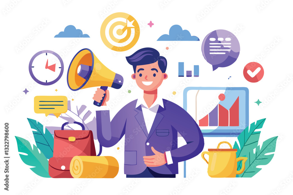 Marketing Manager Illustration concept on white background Marketing Manager Illustration concept on white background