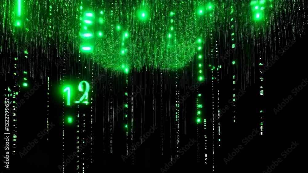 Glowing green code cascading in vertical streams, evoking a futuristic cyberpunk aesthetic. A concept of technology and artificial intelligence Glowing green code cascading in vertical streams, evoking a futuristic cyberpunk aesthetic. A concept of technology and artificial intelligence