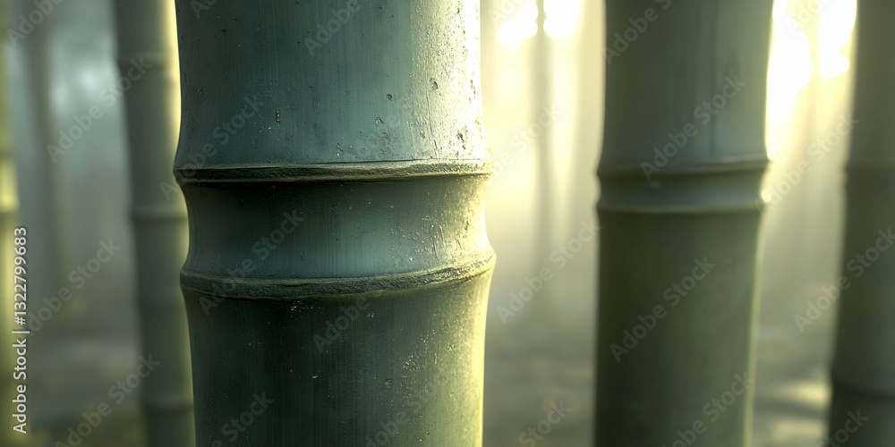 Majestic Bamboo Forest Bathed in Soft Light with Faint Mist Creating a Tranquil Atmosphere in a Serene Natural Environment Majestic Bamboo Forest Bathed in Soft Light with Faint Mist Creating a Tranquil Atmosphere in a Serene Natural Environment