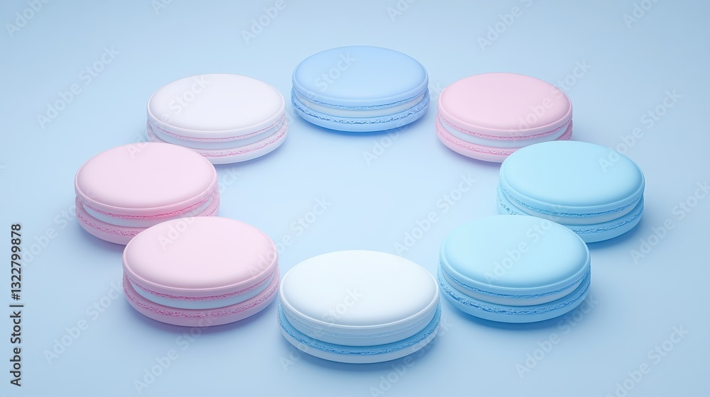 Selection of Pastel Colored Macarons Arranged in Circular Pattern Selection of Pastel Colored Macarons Arranged in Circular Pattern