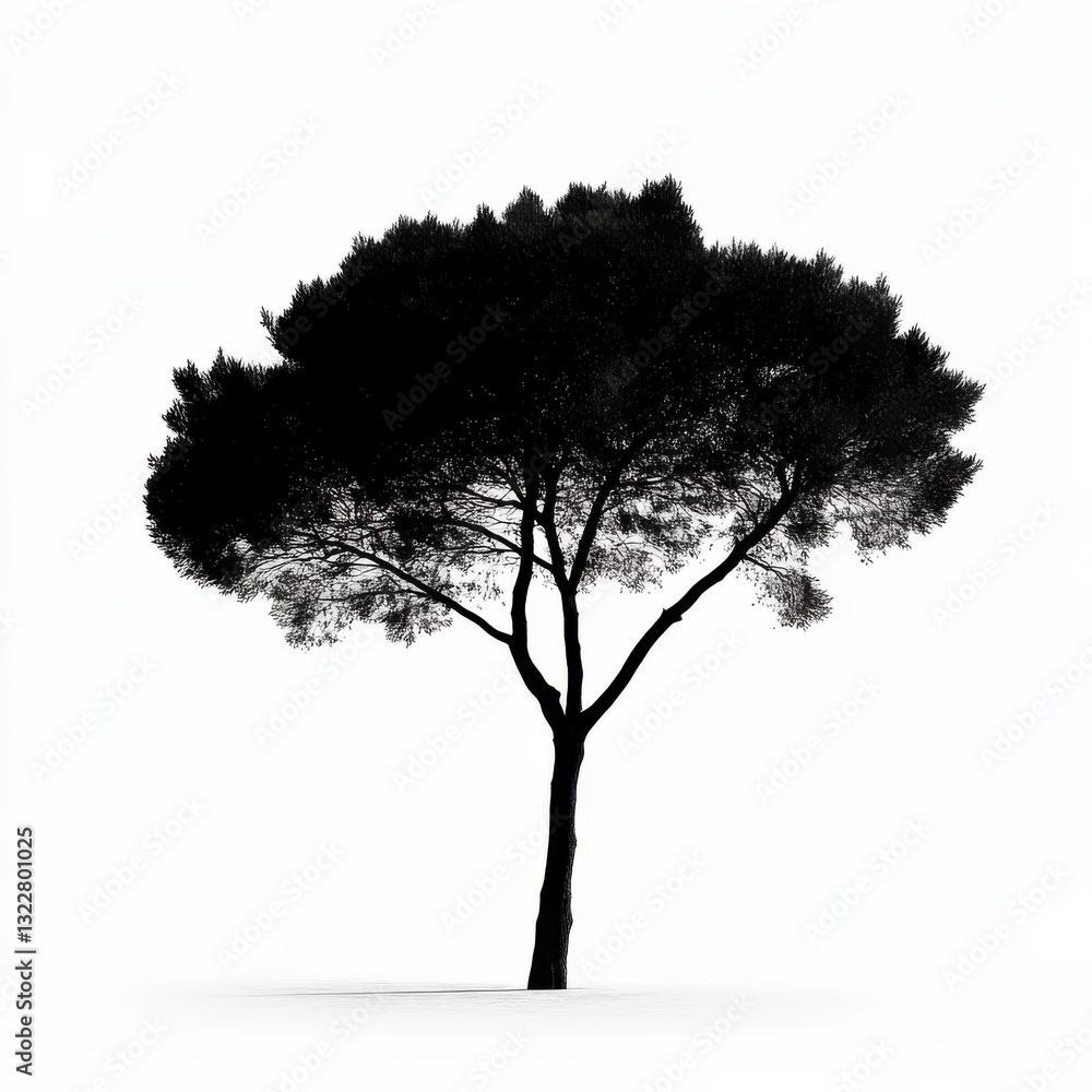 Fototapeta premium Isolated Silhouette of a Tree with Thick Trunk Against White Background