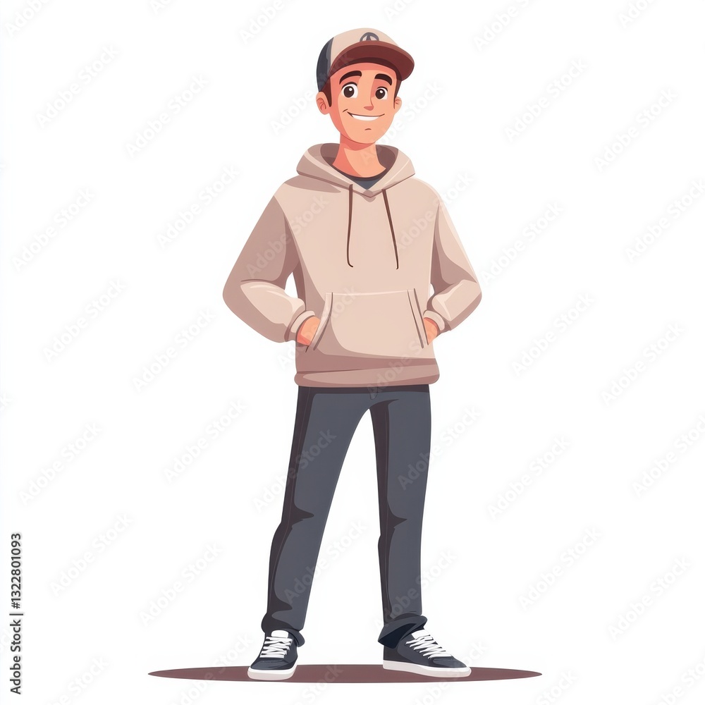 Cartoon Character of Young Man in Casual Outfit Isolated on White Cartoon Character of Young Man in Casual Outfit Isolated on White