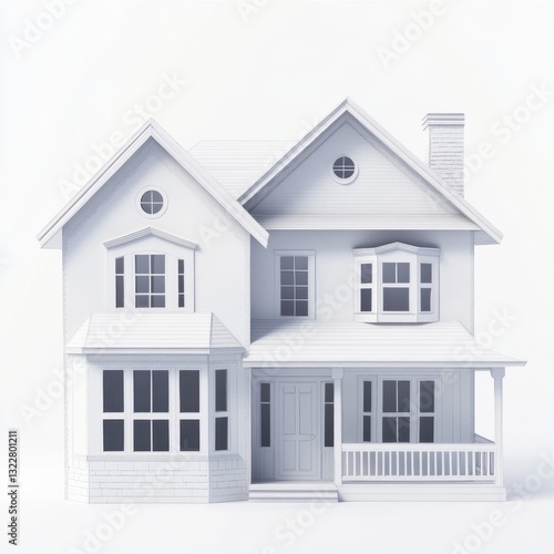 Minimal Paper Cut Design of Isolated House on White Background