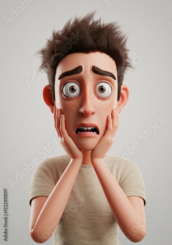 3D illustration of a character with a scared expression.