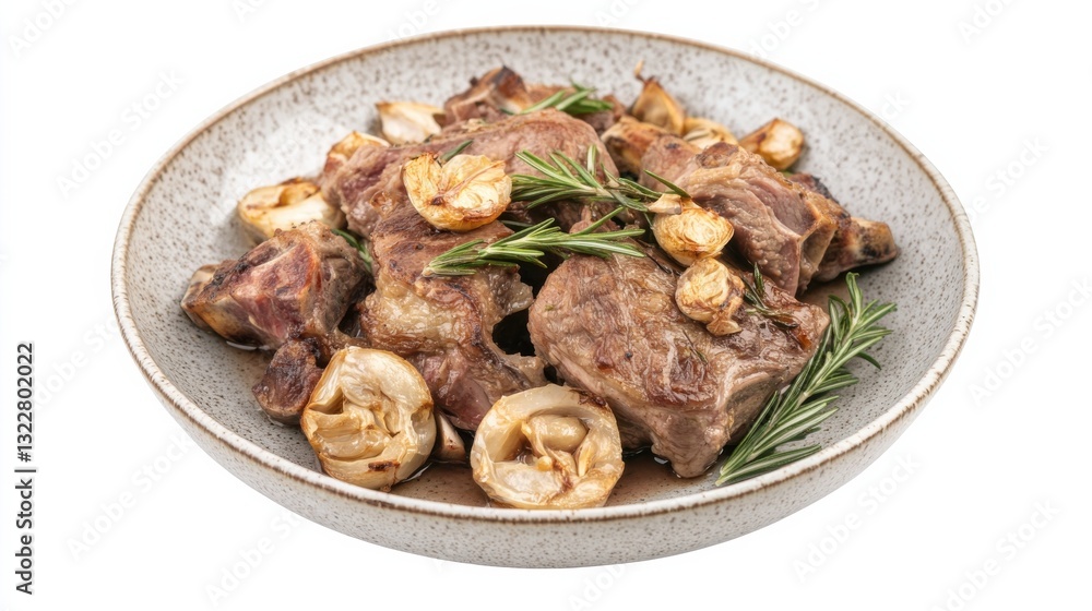 Slow Roasted Lamb Shank with Rosemary and Garlic in Plate Slow Roasted Lamb Shank with Rosemary and Garlic in Plate