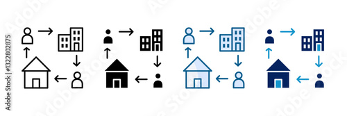 Hybrid Office Model Icon Set Multiple Style Collection
