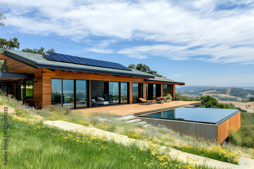 Solar Powered Modern Home with an Eco-Friendly Roof Offering Sustainable Living and Contemporary Design Innovation Solar Powered Modern Home with an Eco-Friendly Roof Offering Sustainable Living and Contemporary Design Innovation