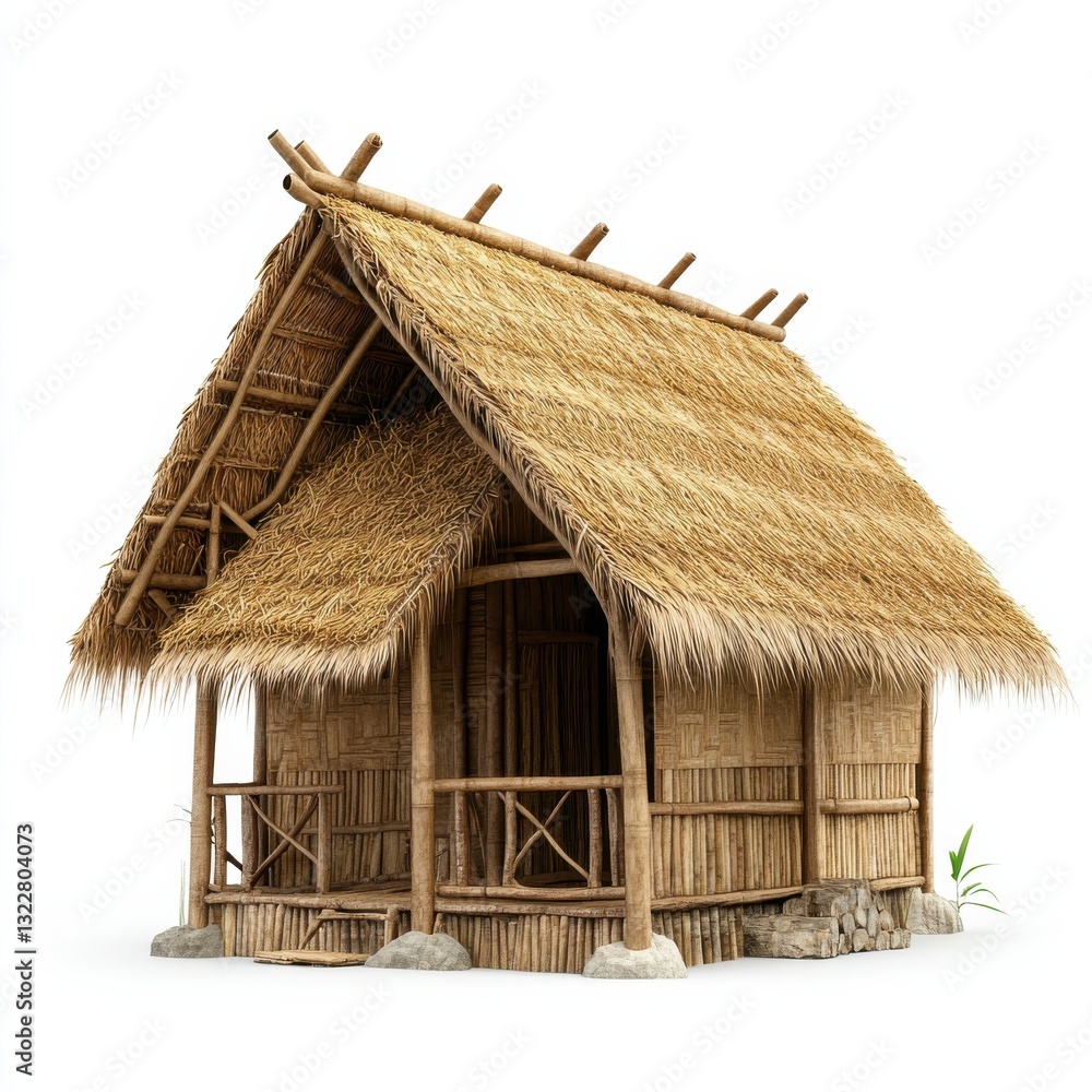 Serene Straw Roofed Bamboo House in Tranquil Natural Setting Serene Straw Roofed Bamboo House in Tranquil Natural Setting