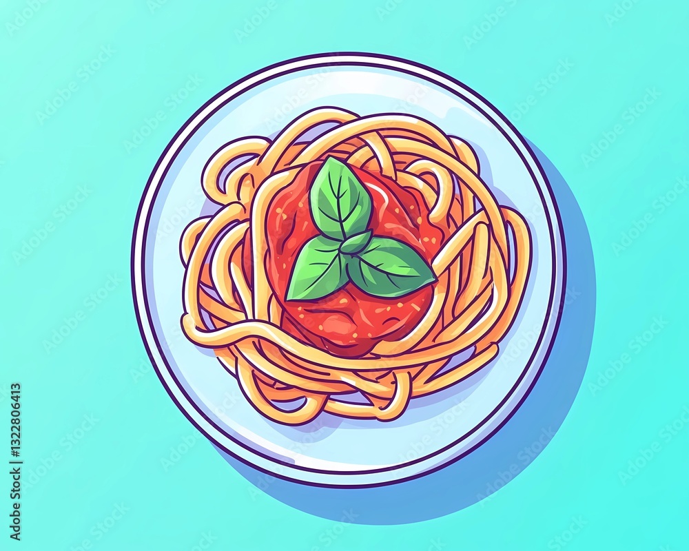flat illustration of noodles on a plate flat illustration of noodles on a plate