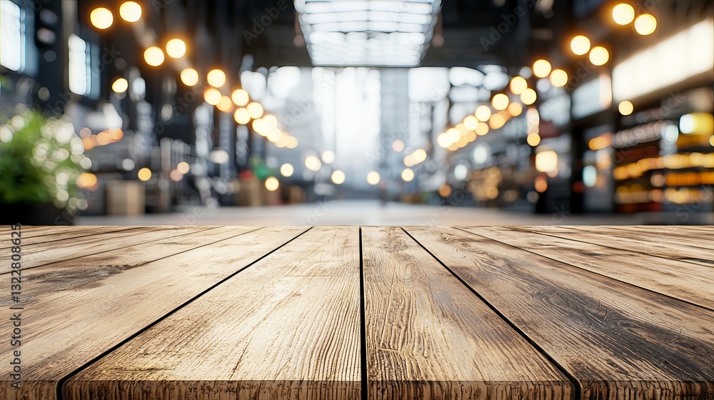 A rustic wooden table in a bustling urban market setting. A rustic wooden table in a bustling urban market setting.