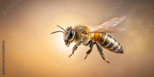 Bee in Flight, Panoramic View, Natural Organic Background - Copy Space