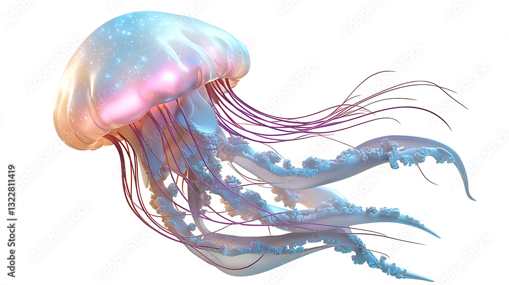 Fototapeta premium Glowing Jellyfish with Colorful Tentacles