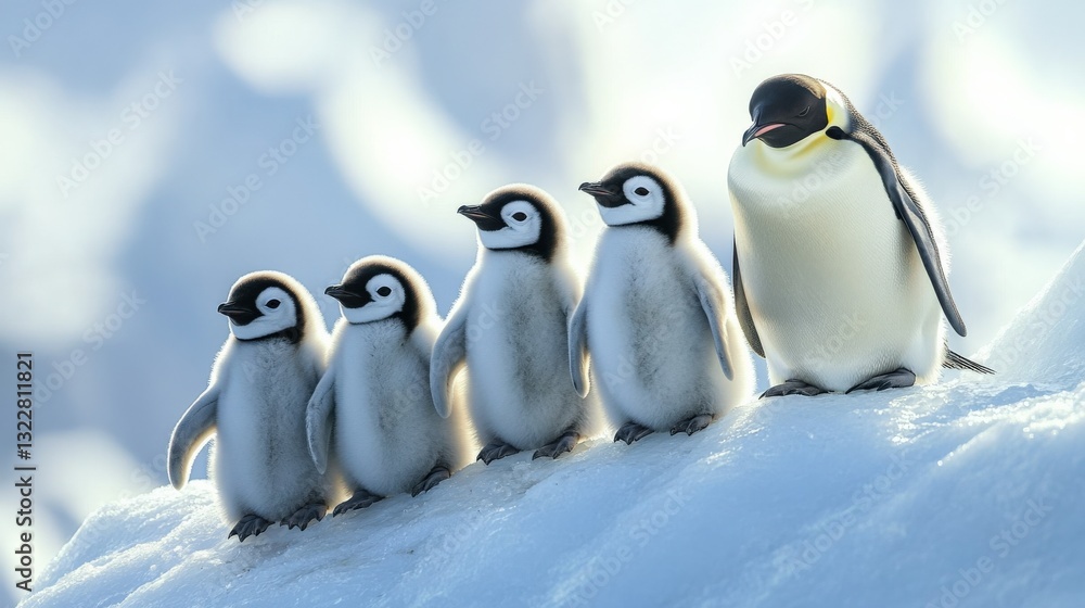 Obraz premium penguins living on edge of an iceberg in Antarctica demonstrate resilience, camaraderie, and a strong sense of survival and unity in harsh and icy environment