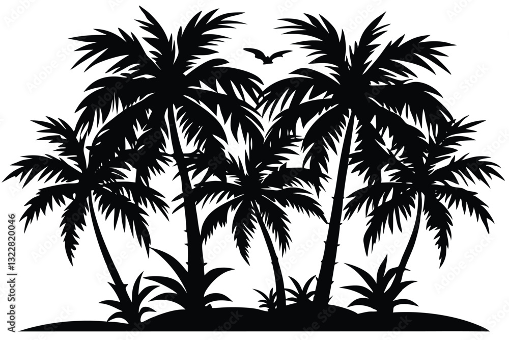 Fototapeta premium palm trees black silhouettes isolated on a white background