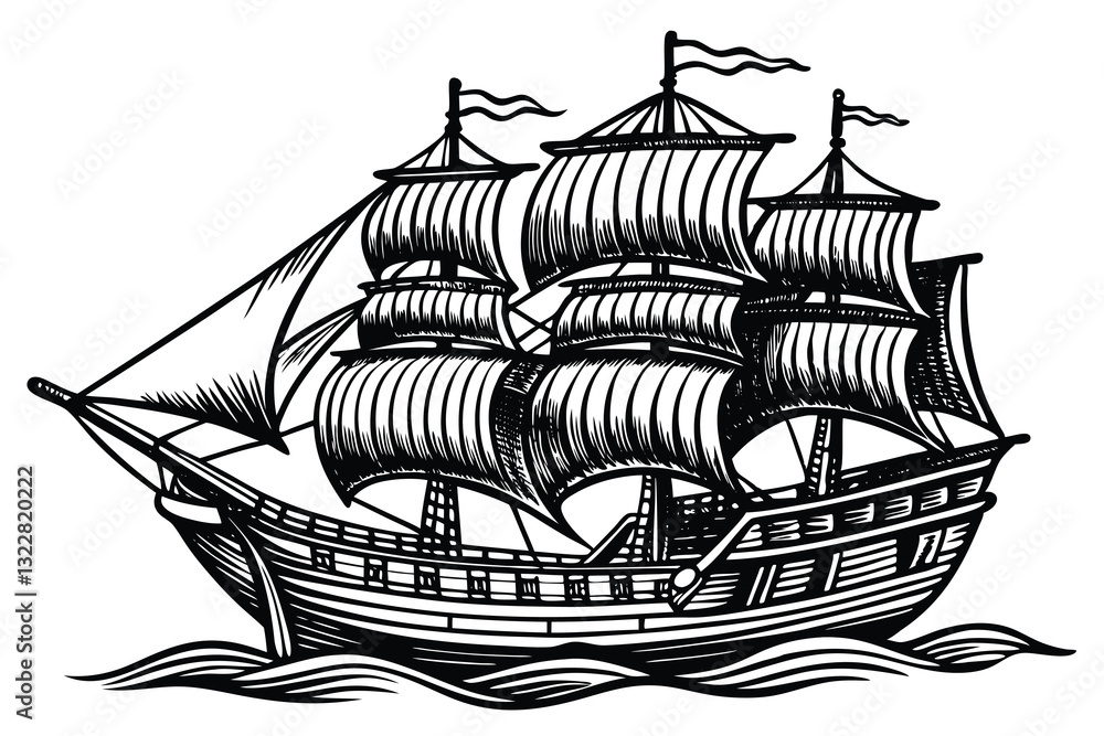 Naklejka premium Pirate ship hand drawn vector illustration Vector
