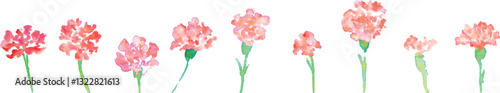 水彩画。水彩タッチの母の日カーネーションイラスト。母の日のカーネーション背景ベクターイラスト。Watercolor painting. Mother's Day carnation illustration with watercolor touch. Mother's day carnation background vector illustration.