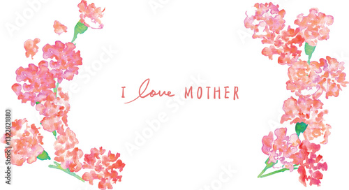 水彩画。水彩タッチの母の日カーネーションイラスト。母の日のカーネーション背景ベクターイラスト。Watercolor painting. Mother's Day carnation illustration with watercolor touch. Mother's day carnation background vector illustration.