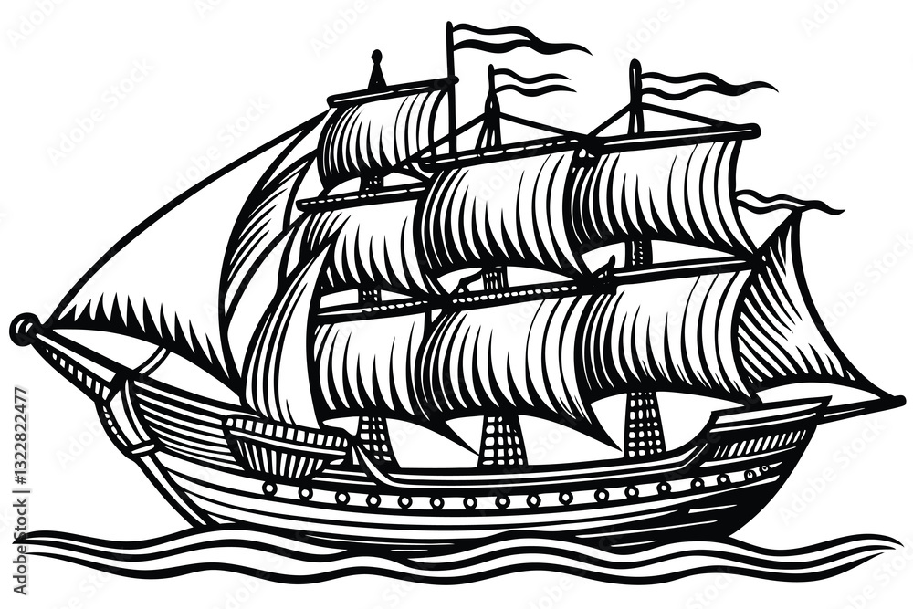 Naklejka premium ship hand drawn Vector