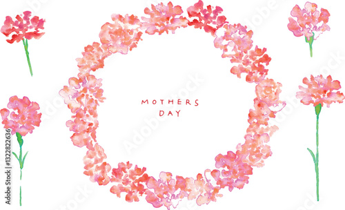 水彩画。水彩タッチの母の日カーネーションイラスト。母の日のカーネーション背景ベクターイラスト。Watercolor painting. Mother's Day carnation illustration with watercolor touch. Mother's day carnation background vector illustration.