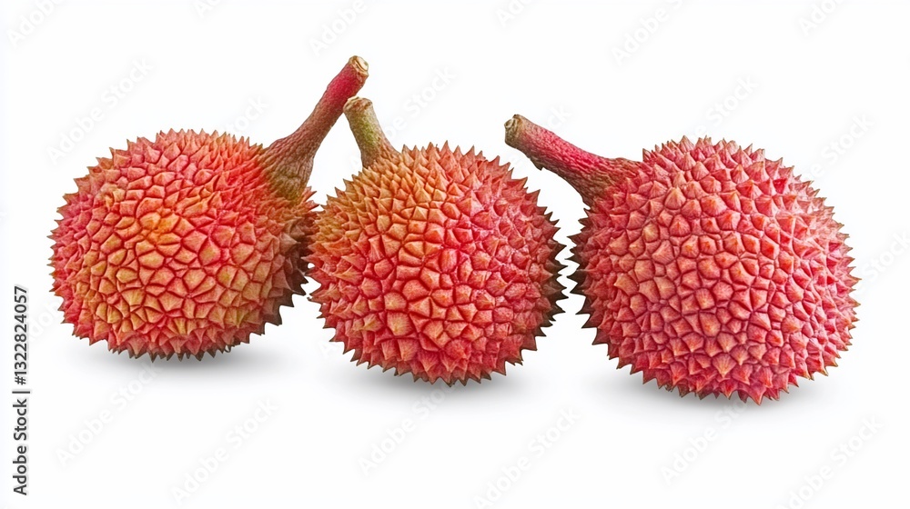 Red prickly fruits studio shot, isolated, white background, food design Red prickly fruits studio shot, isolated, white background, food design