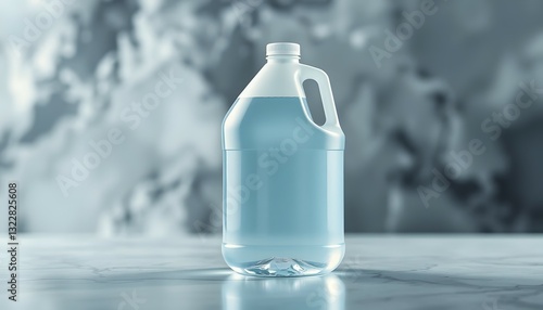 Gallon Jug of Blue Liquid on a Marble Surface in Neutral Lighting