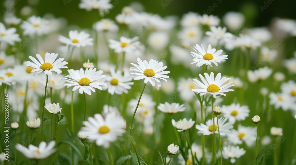 A stunning meadow filled with wild white daisies, each flower reaching towards the sky in a peaceful, natural setting. A stunning meadow filled with wild white daisies, each flower reaching towards the sky in a peaceful, natural setting.