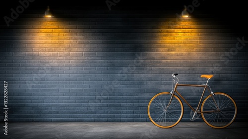 Bicycle against a textured wall with dramatic lighting.