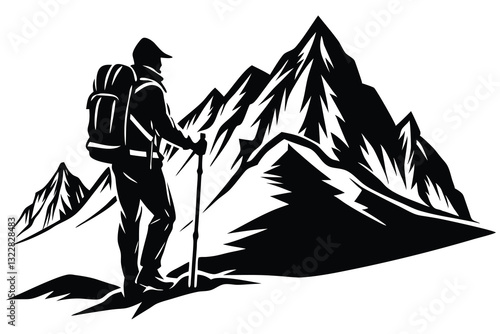 Mountain Hiking Man Silhouette Vector