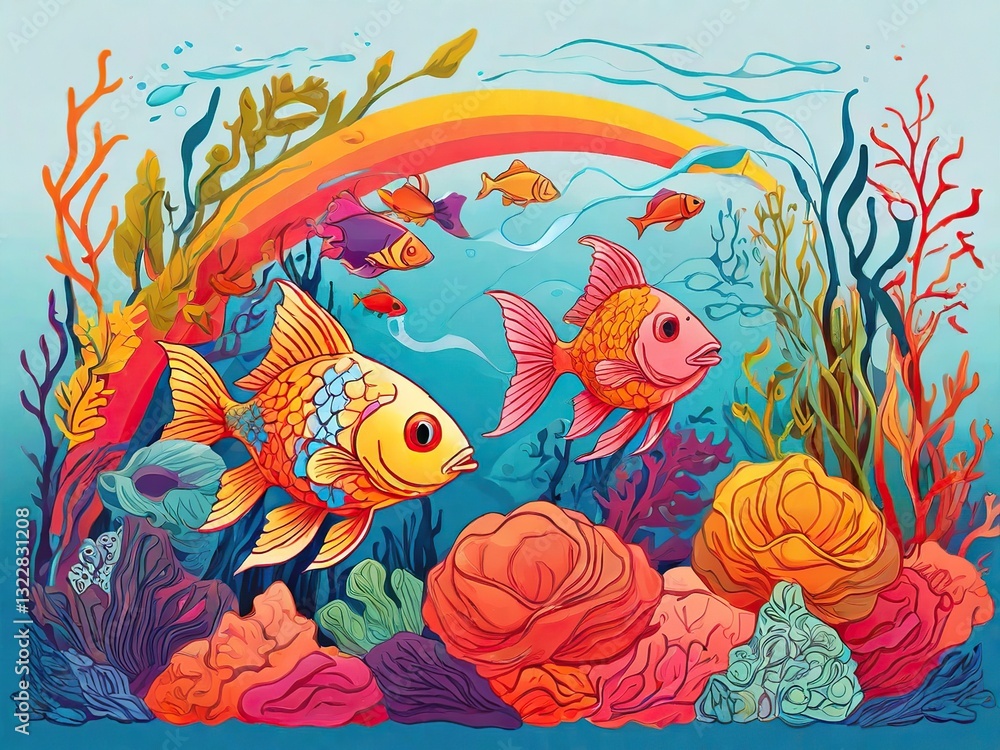 Fototapeta premium Fish underwater illustration background 