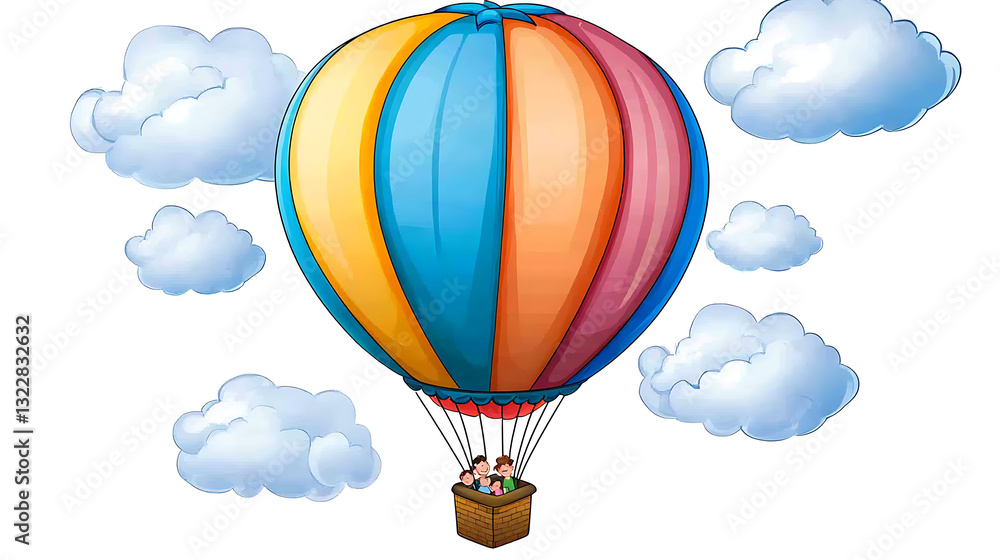 Obraz premium A colorful hot air balloon with a family inside. AI Generated