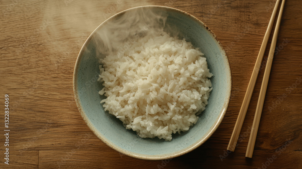 Steaming bowl of rice preparation kitchen food photography home environment top view culinary delight Steaming bowl of rice preparation kitchen food photography home environment top view culinary delight