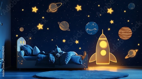 Kids room space themed night