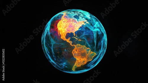 Wallpaper Mural A captivating image of a luminous globe radiating vibrant colors against a deep black background, showcasing intricate details of continents and oceans, creating a striking visual contrast. Torontodigital.ca