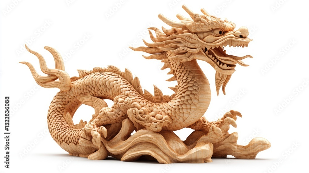Obraz premium Wooden Carving of a Chinese Dragon