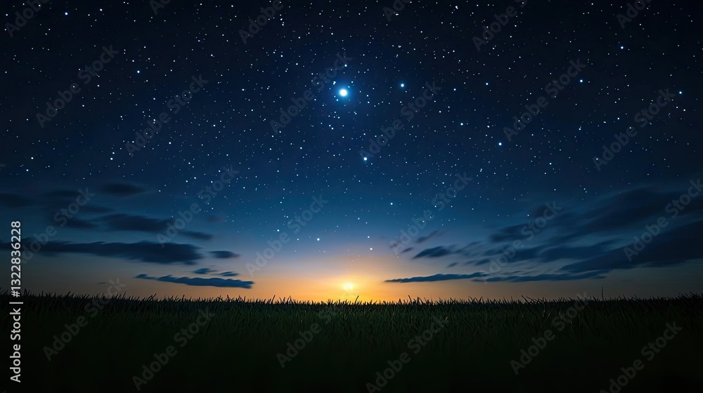 Dark sky concept. A breathtaking night sky filled with stars above a serene horizon at dusk. Dark sky concept. A breathtaking night sky filled with stars above a serene horizon at dusk.