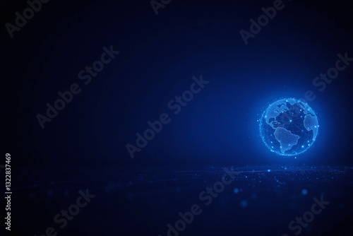 blue background with a globe in the middle of it