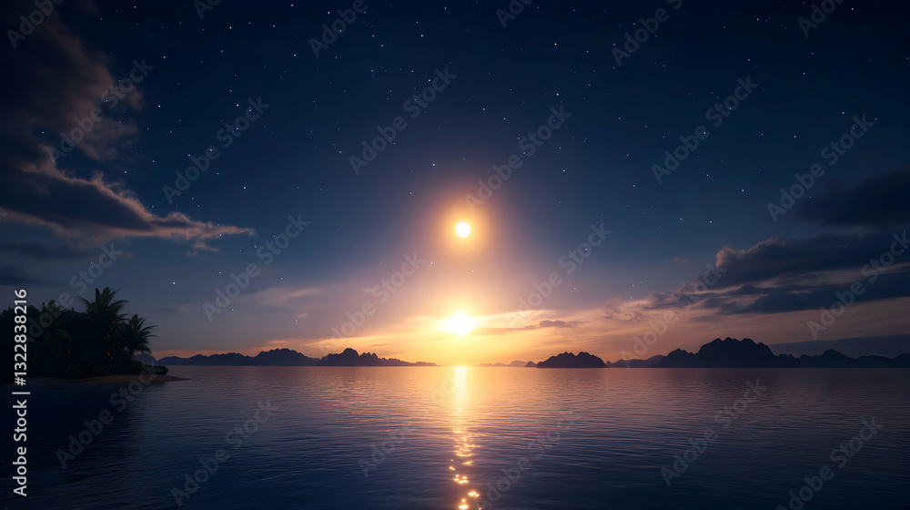 Fototapeta premium Stunning sunset reflecting on tranquil water.