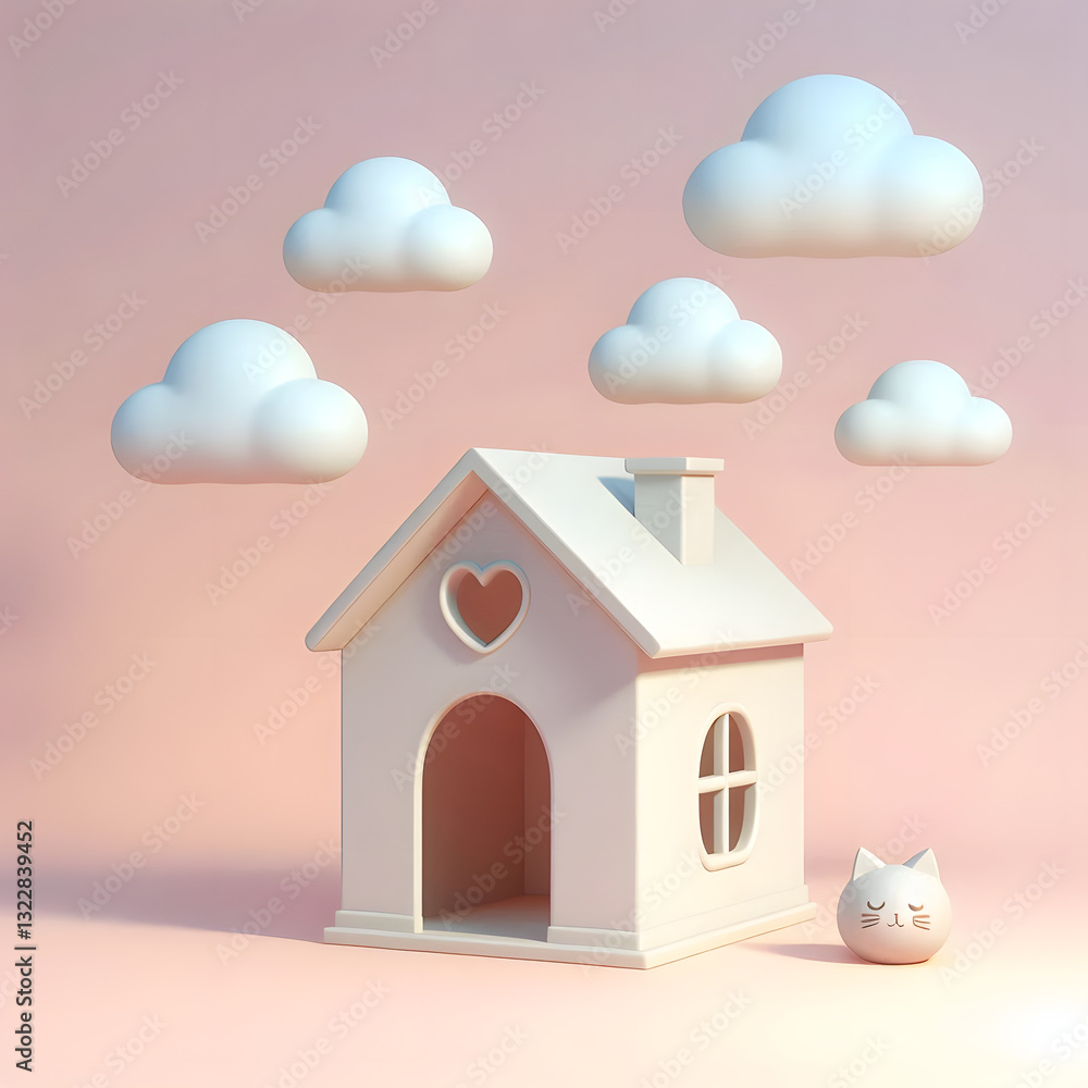 Fototapeta premium Charming 3D cat house with cute playful designs.