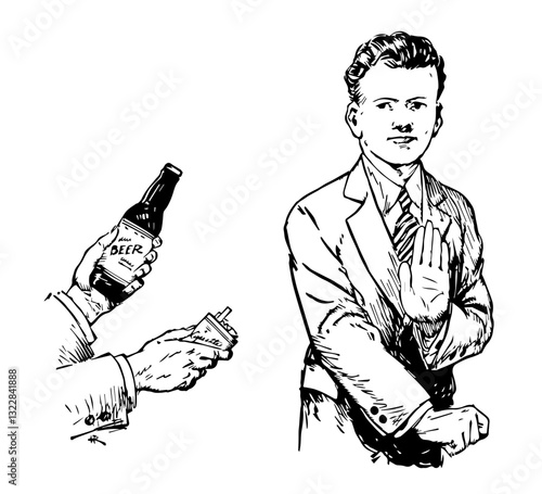 Teenage boy Just Says No, Retro Vector Illustration