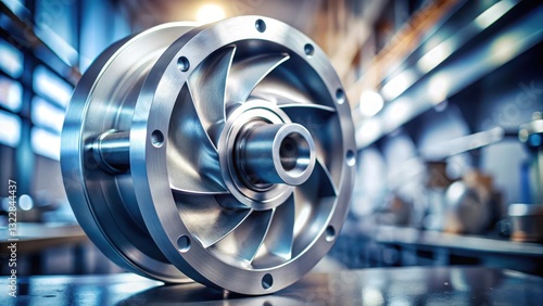 Close-up of a centrifugal pump impeller with blurred background, fan, industrial,  fan, industrial