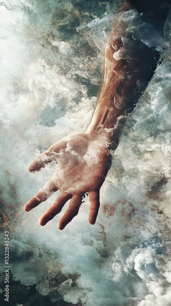 Fototapeta premium Hand Reaching for Heaven: A Surreal Dream