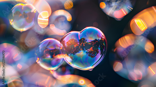 Soap buble forming heart Shapes.