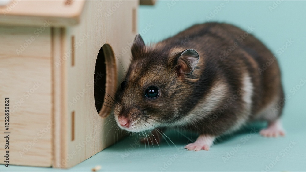 Fototapeta premium Hamster exploring a wooden house