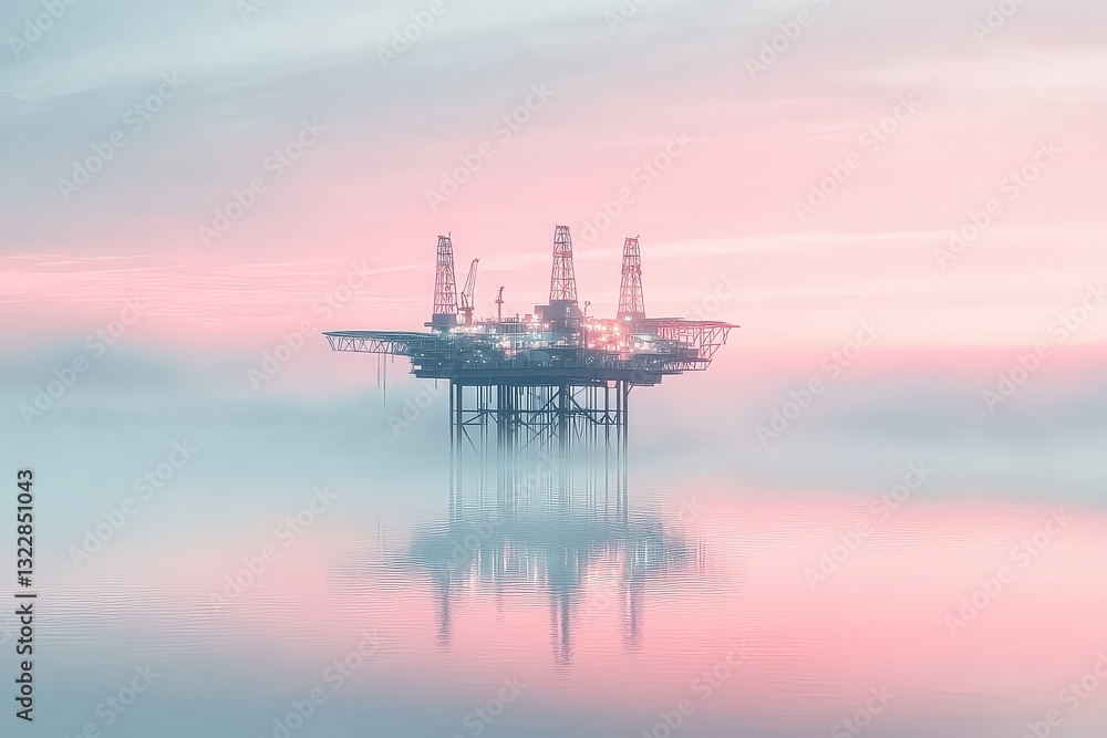 Soft Colors Blend to Create a Dreamy Depiction of an Oil Rig Floating Peacefully on Calm Waters Soft Colors Blend to Create a Dreamy Depiction of an Oil Rig Floating Peacefully on Calm Waters